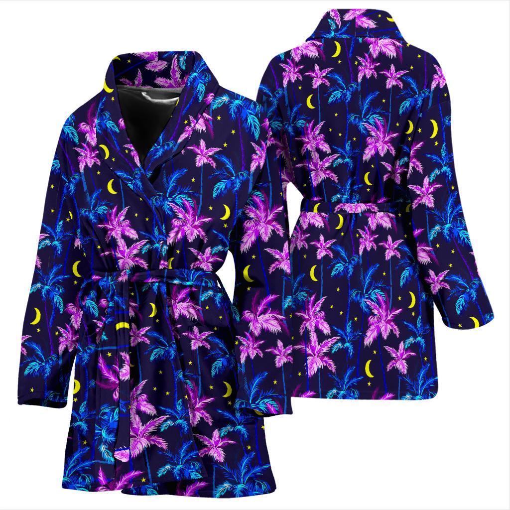Palm Tree Night Scene Design Print Women Bath Robe-JTAMIGO.COM