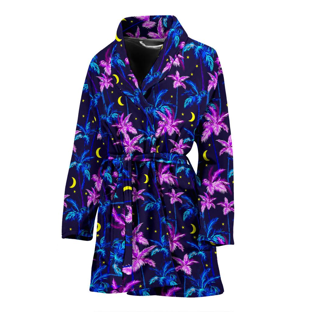 Palm Tree Night Scene Design Print Women Bath Robe-JTAMIGO.COM
