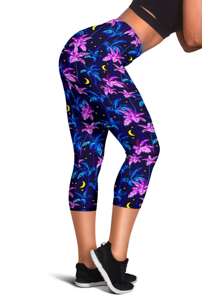 Palm Tree Night Scene Design Print Women Capris