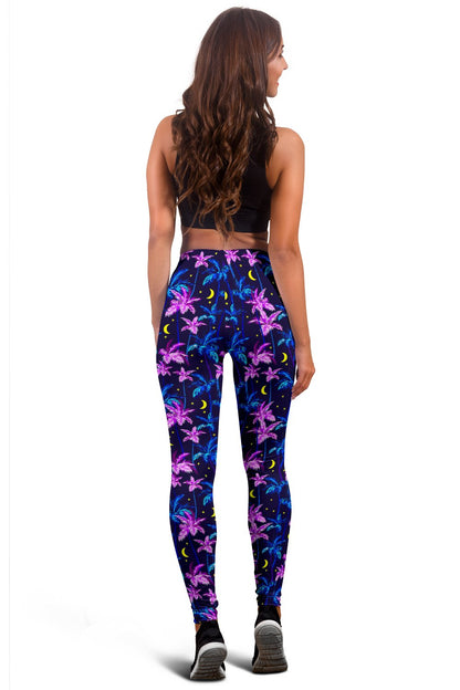 Palm Tree Night Scene Design Print Women Leggings