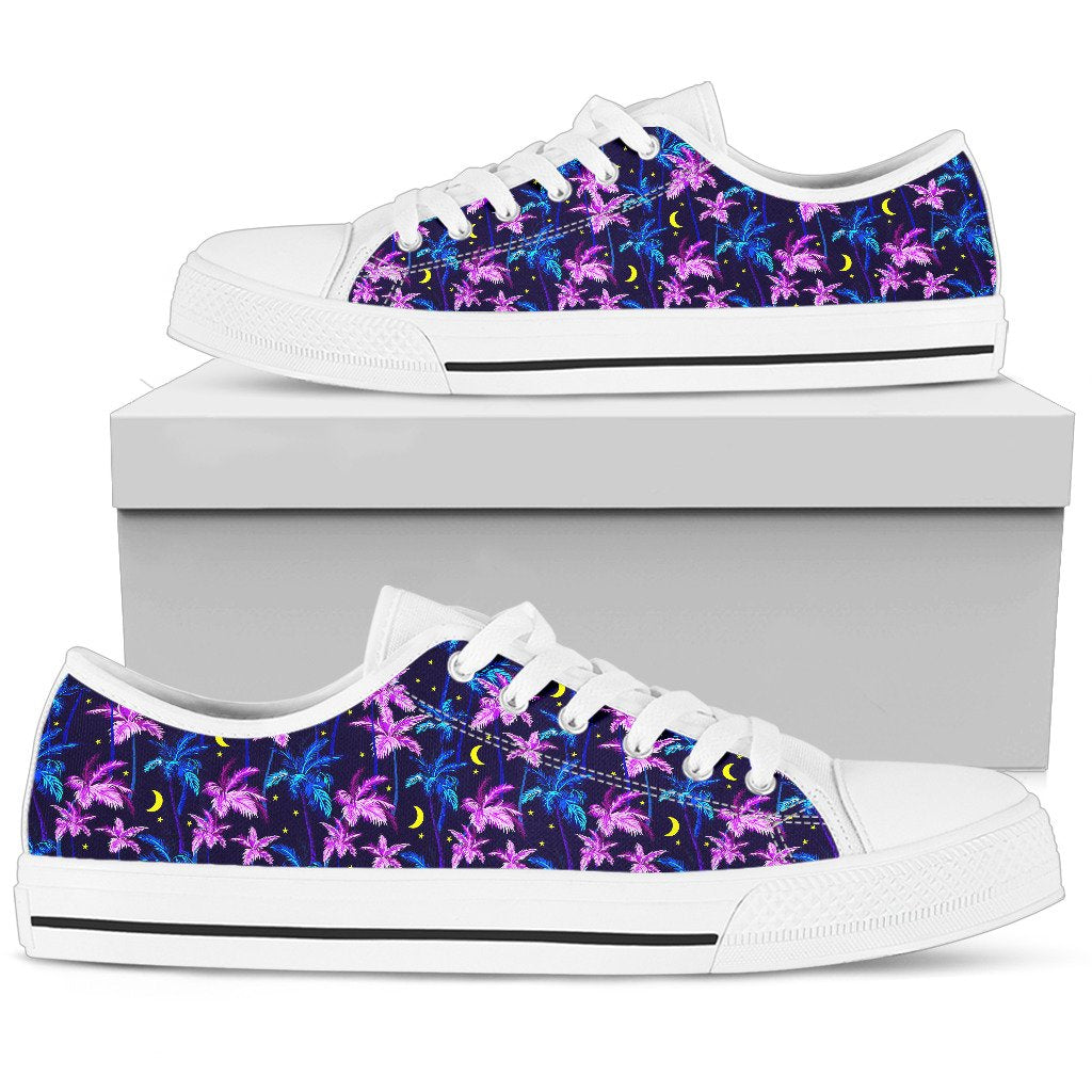 Palm Tree Night Scene Design Print Women Low Top Shoes-JTAMIGO.COM
