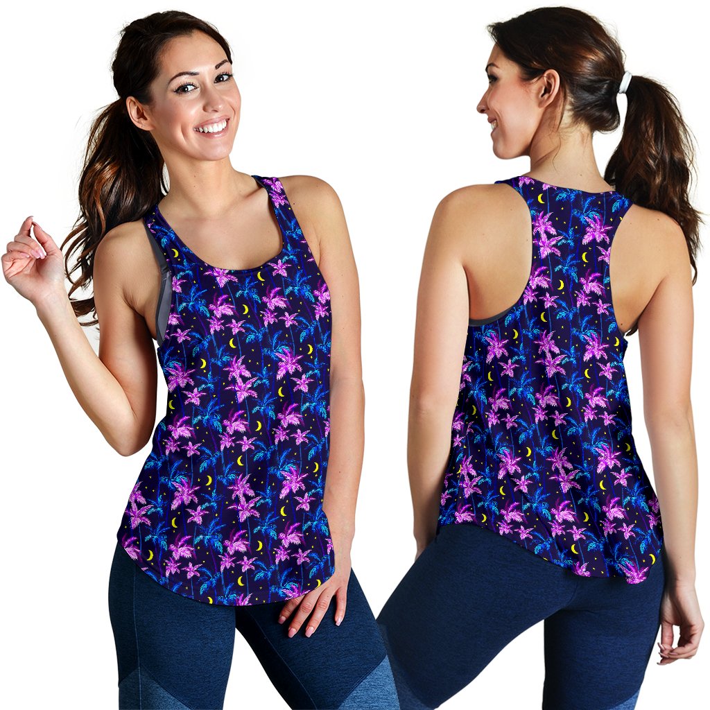 Palm Tree Night Scene Design Print Women Racerback Tank Top