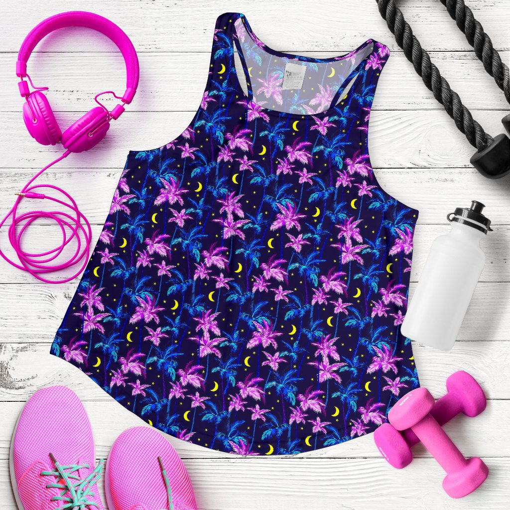 Palm Tree Night Scene Design Print Women Racerback Tank Top