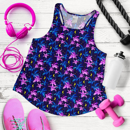 Palm Tree Night Scene Design Print Women Racerback Tank Top