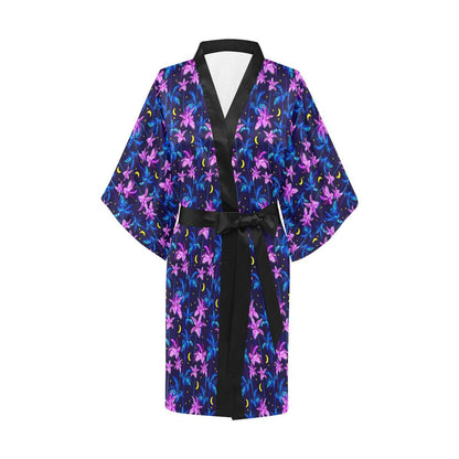 Palm Tree Night Scene Design Print Women Short Kimono Robe