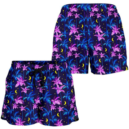 Palm Tree Night Scene Design Print Women Shorts-JTAMIGO.COM