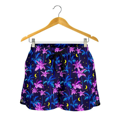 Palm Tree Night Scene Design Print Women Shorts-JTAMIGO.COM