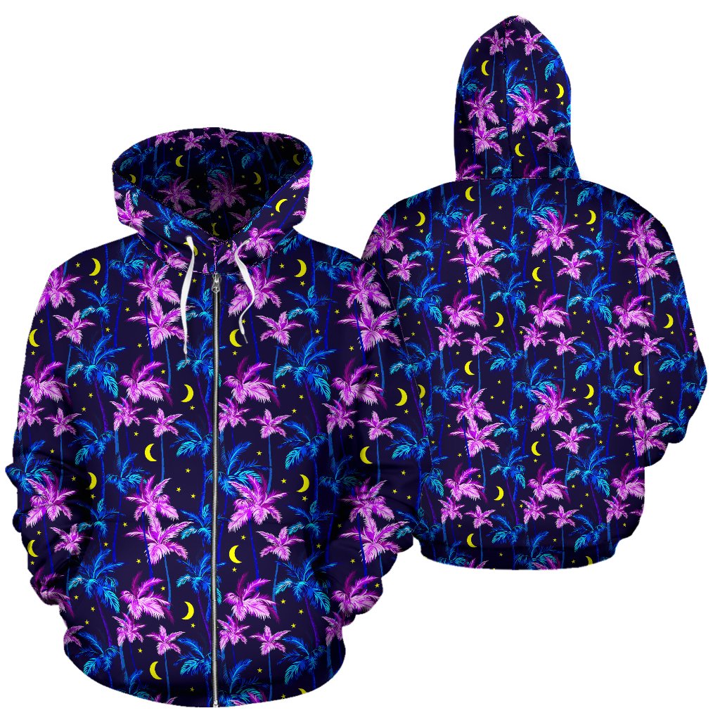Palm Tree Night Scene Design Print Zip Up Hoodie