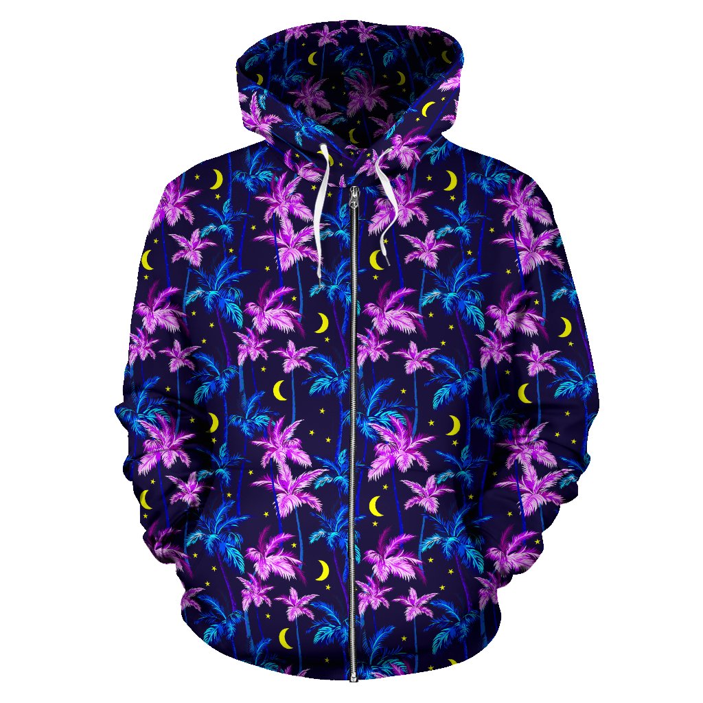 Palm Tree Night Scene Design Print Zip Up Hoodie