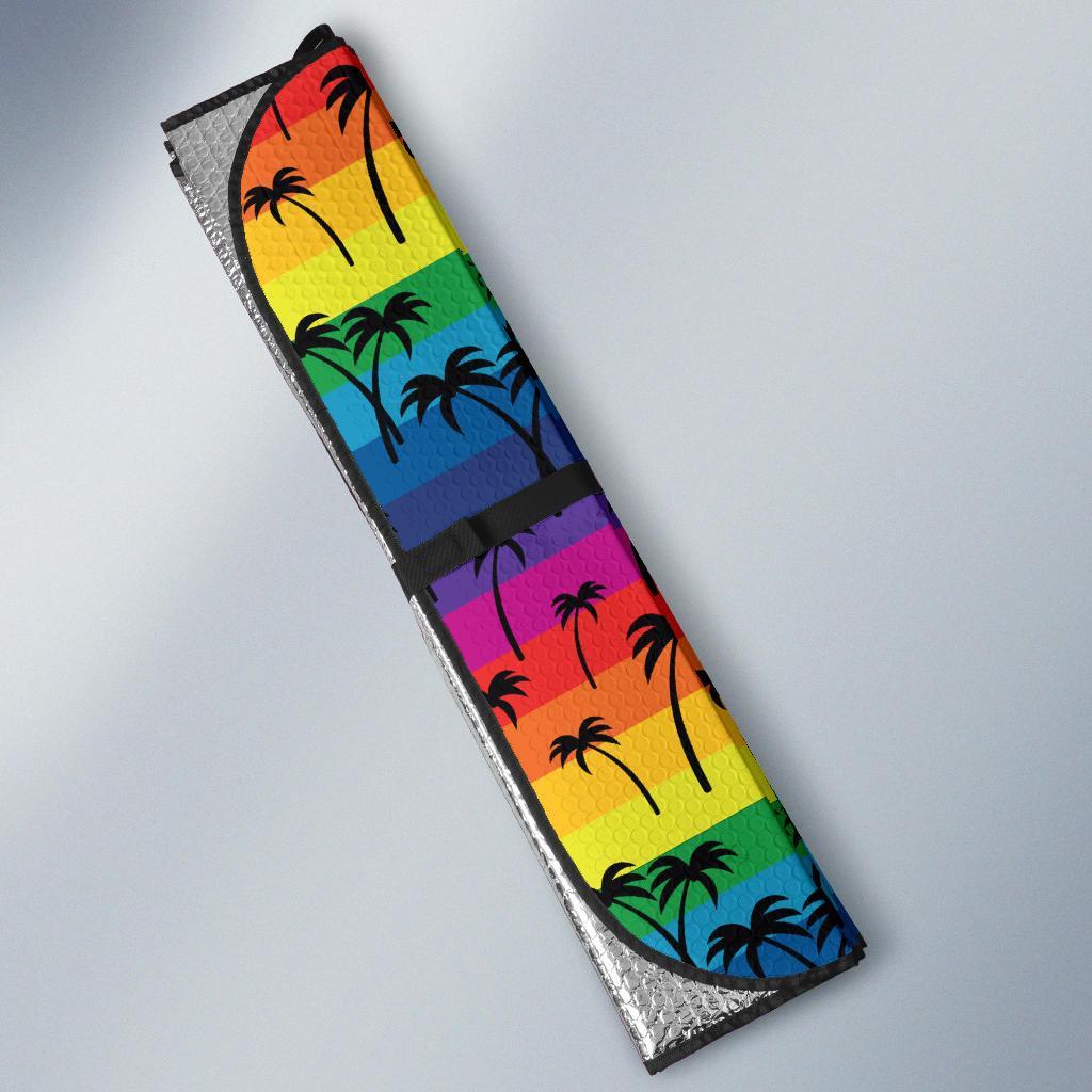 Palm Tree Rainbow Themed Print Car Sun Shade For Windshield