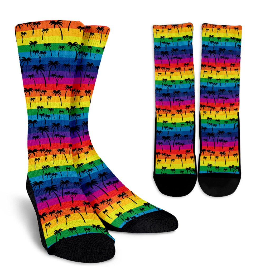 Palm Tree Rainbow Themed Print Crew Socks