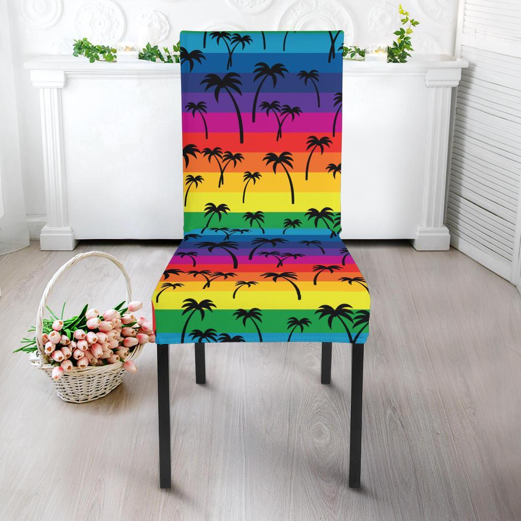 Palm Tree Rainbow Themed Print Dining Chair Slipcover-JTAMIGO.COM