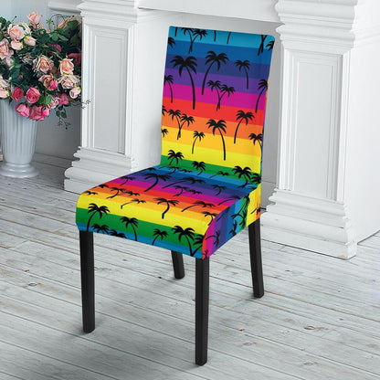 Palm Tree Rainbow Themed Print Dining Chair Slipcover-JTAMIGO.COM