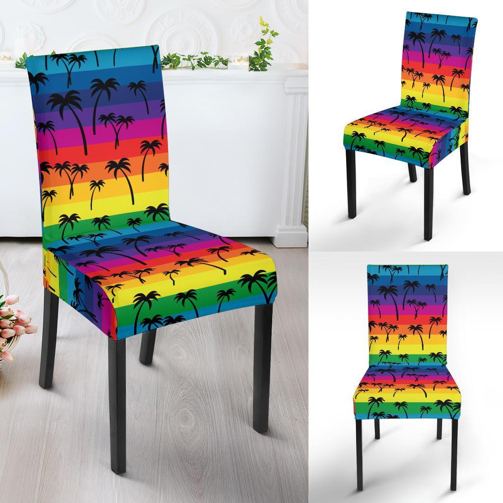 Palm Tree Rainbow Themed Print Dining Chair Slipcover-JTAMIGO.COM