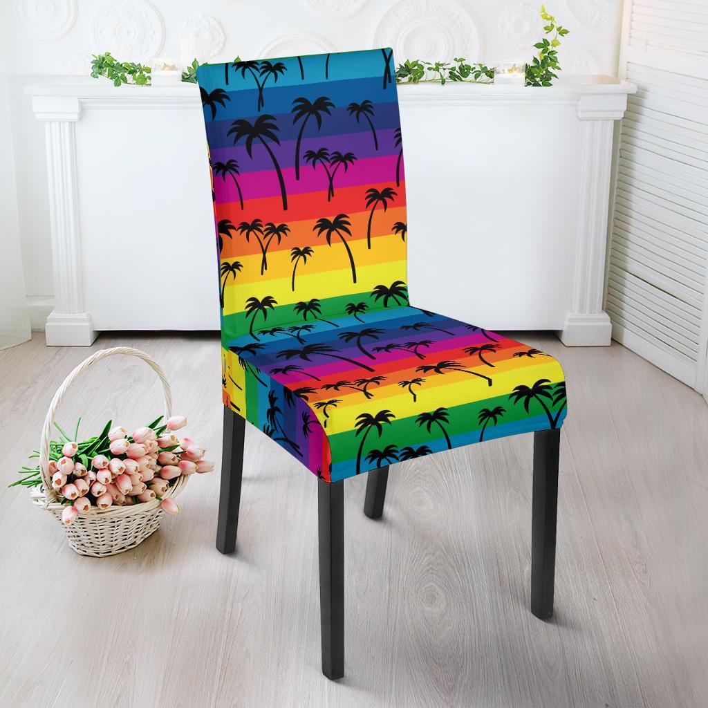Palm Tree Rainbow Themed Print Dining Chair Slipcover-JTAMIGO.COM