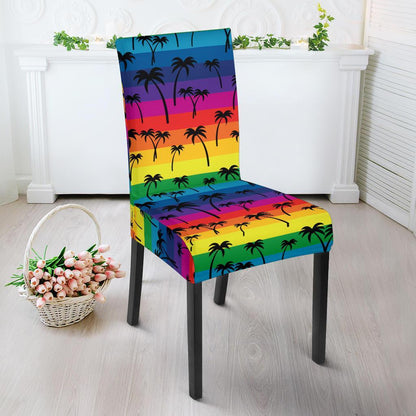 Palm Tree Rainbow Themed Print Dining Chair Slipcover-JTAMIGO.COM