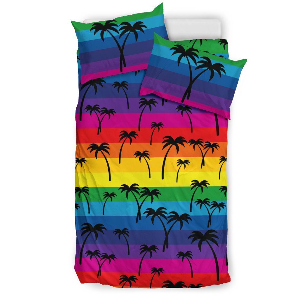 Palm Tree Rainbow Themed Print Duvet Cover Bedding Set