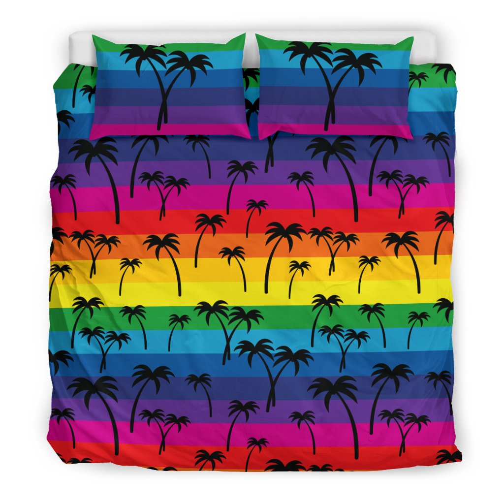 Palm Tree Rainbow Themed Print Duvet Cover Bedding Set