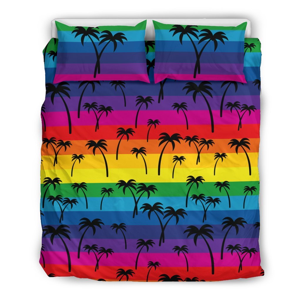 Palm Tree Rainbow Themed Print Duvet Cover Bedding Set