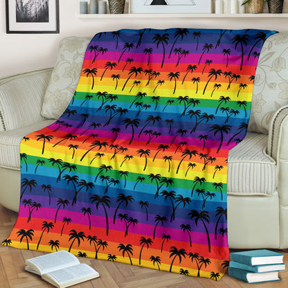 Palm Tree Rainbow Themed Print Fleece Blanket