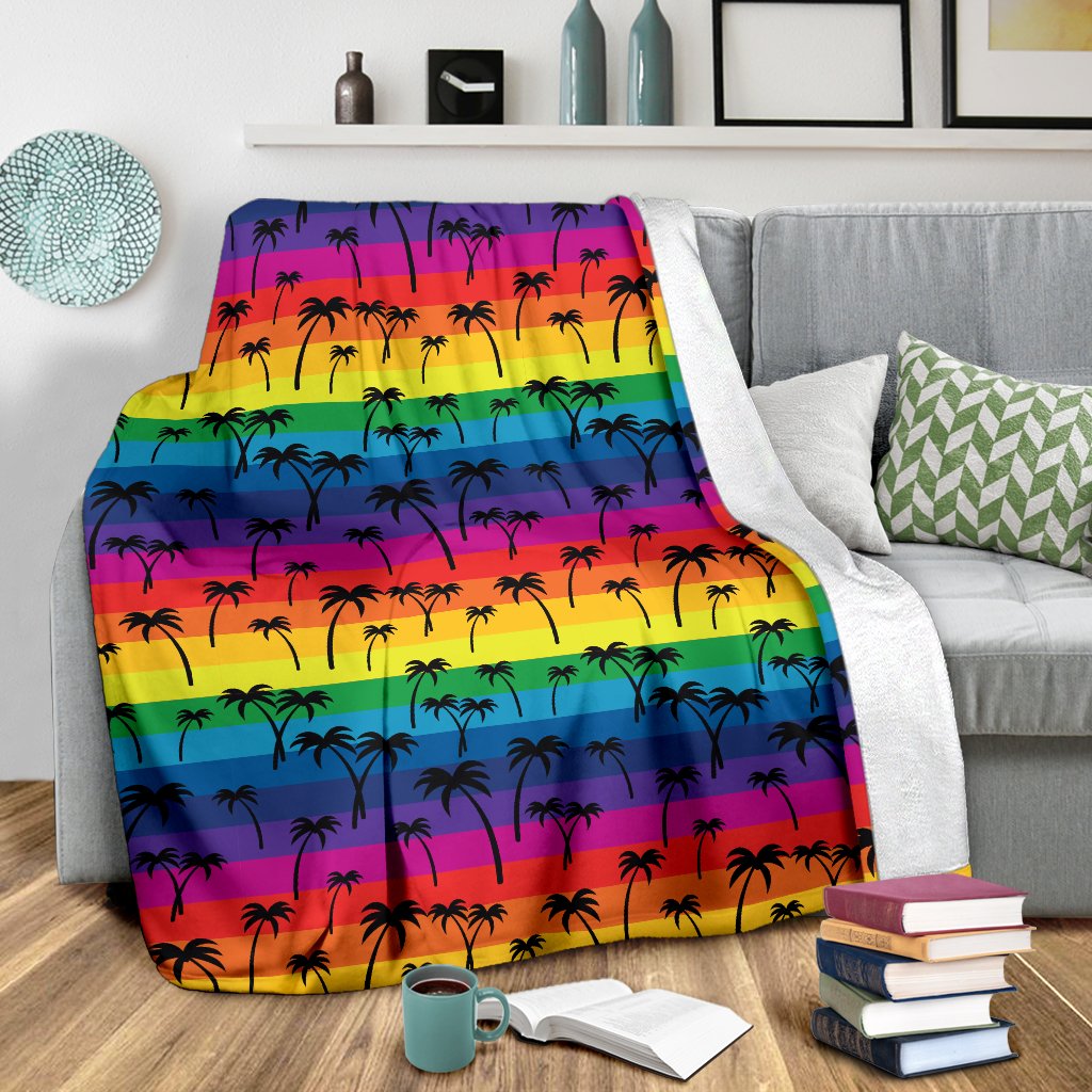 Palm Tree Rainbow Themed Print Fleece Blanket