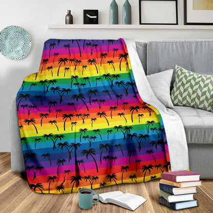 Palm Tree Rainbow Themed Print Fleece Blanket