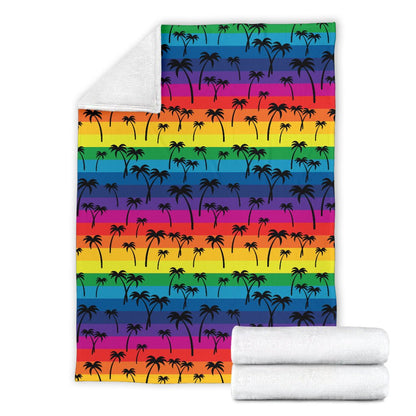 Palm Tree Rainbow Themed Print Fleece Blanket