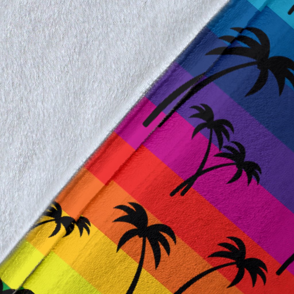 Palm Tree Rainbow Themed Print Fleece Blanket