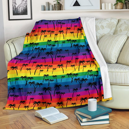 Palm Tree Rainbow Themed Print Fleece Blanket