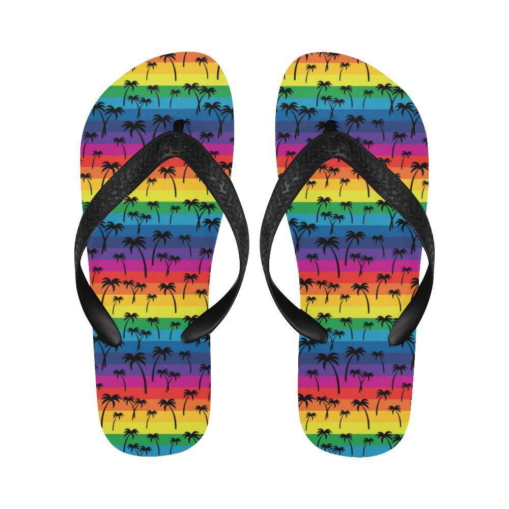 Palm Tree Rainbow Themed Print Flip Flops-JTAMIGO.COM