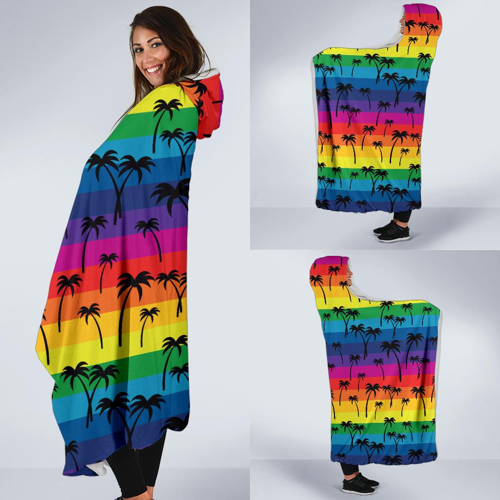 Palm Tree Rainbow Themed Print Hooded Blanket-JTAMIGO.COM