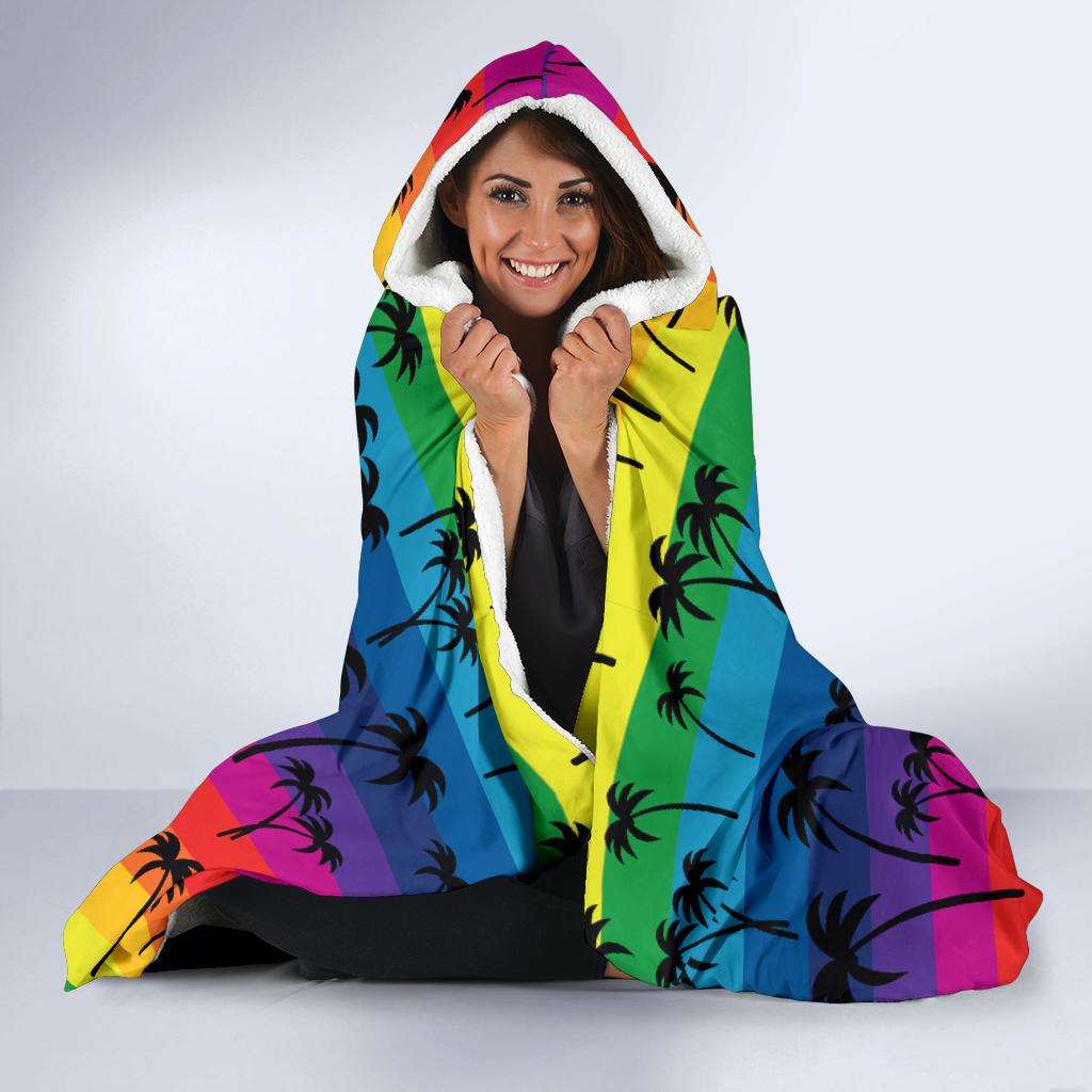 Palm Tree Rainbow Themed Print Hooded Blanket-JTAMIGO.COM