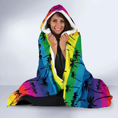 Palm Tree Rainbow Themed Print Hooded Blanket-JTAMIGO.COM