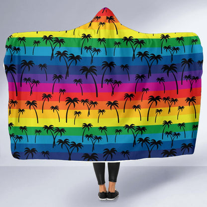 Palm Tree Rainbow Themed Print Hooded Blanket-JTAMIGO.COM