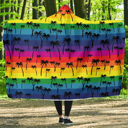 Palm Tree Rainbow Themed Print Hooded Blanket-JTAMIGO.COM