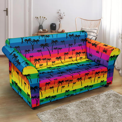 Palm Tree Rainbow Themed Print Loveseat Slipcover-JTAMIGO.COM