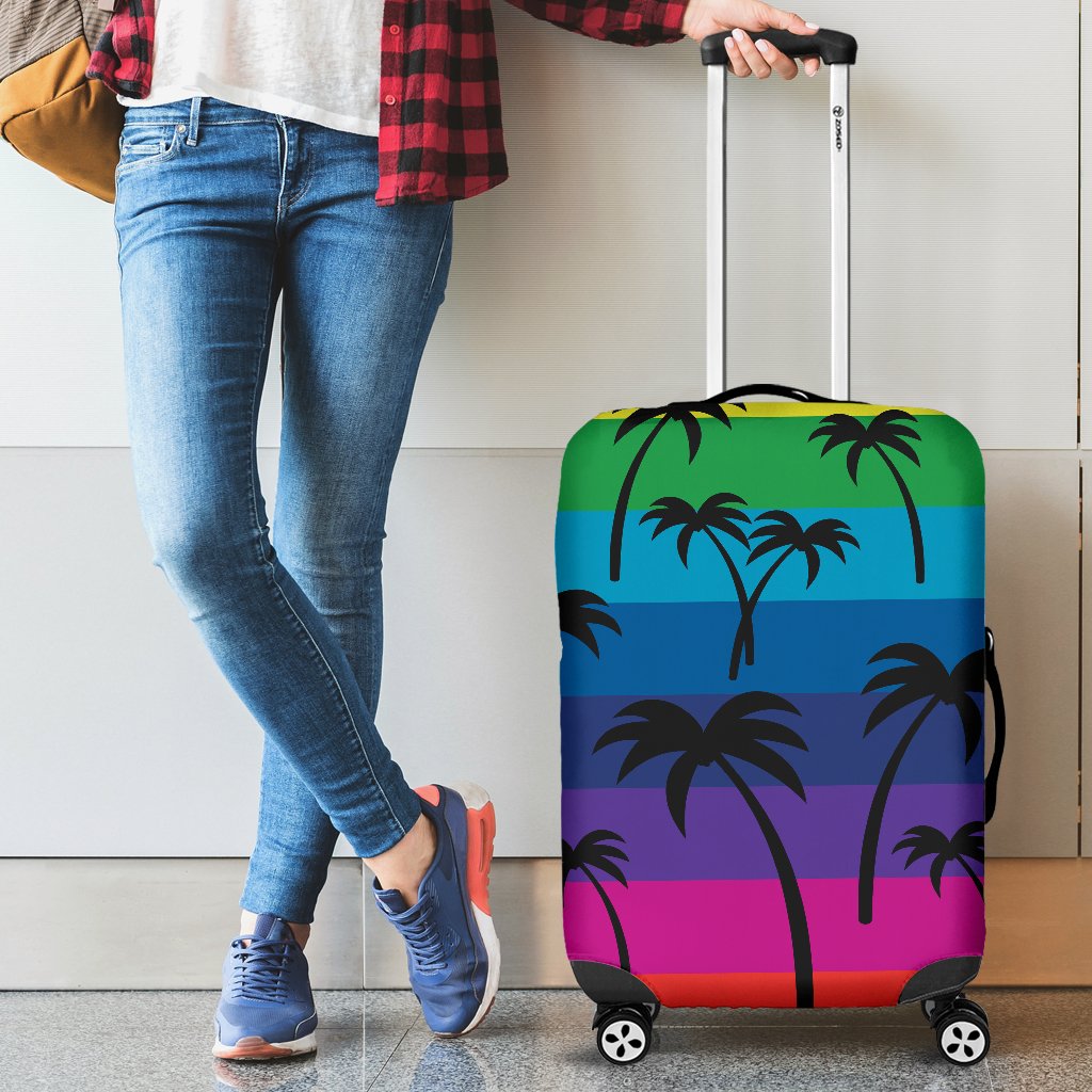 Palm Tree Rainbow Themed Print Luggage Cover Protector