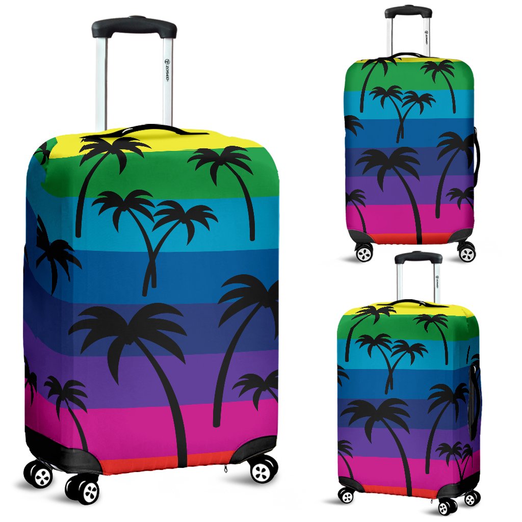 Palm Tree Rainbow Themed Print Luggage Cover Protector