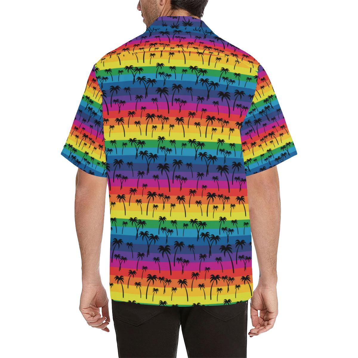 Palm Tree Rainbow Themed Print Men Aloha Hawaiian Shirt