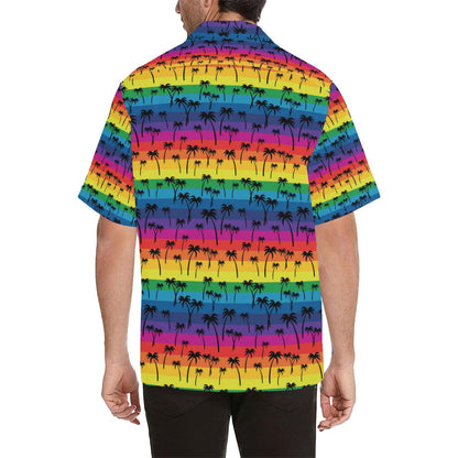 Palm Tree Rainbow Themed Print Men Aloha Hawaiian Shirt