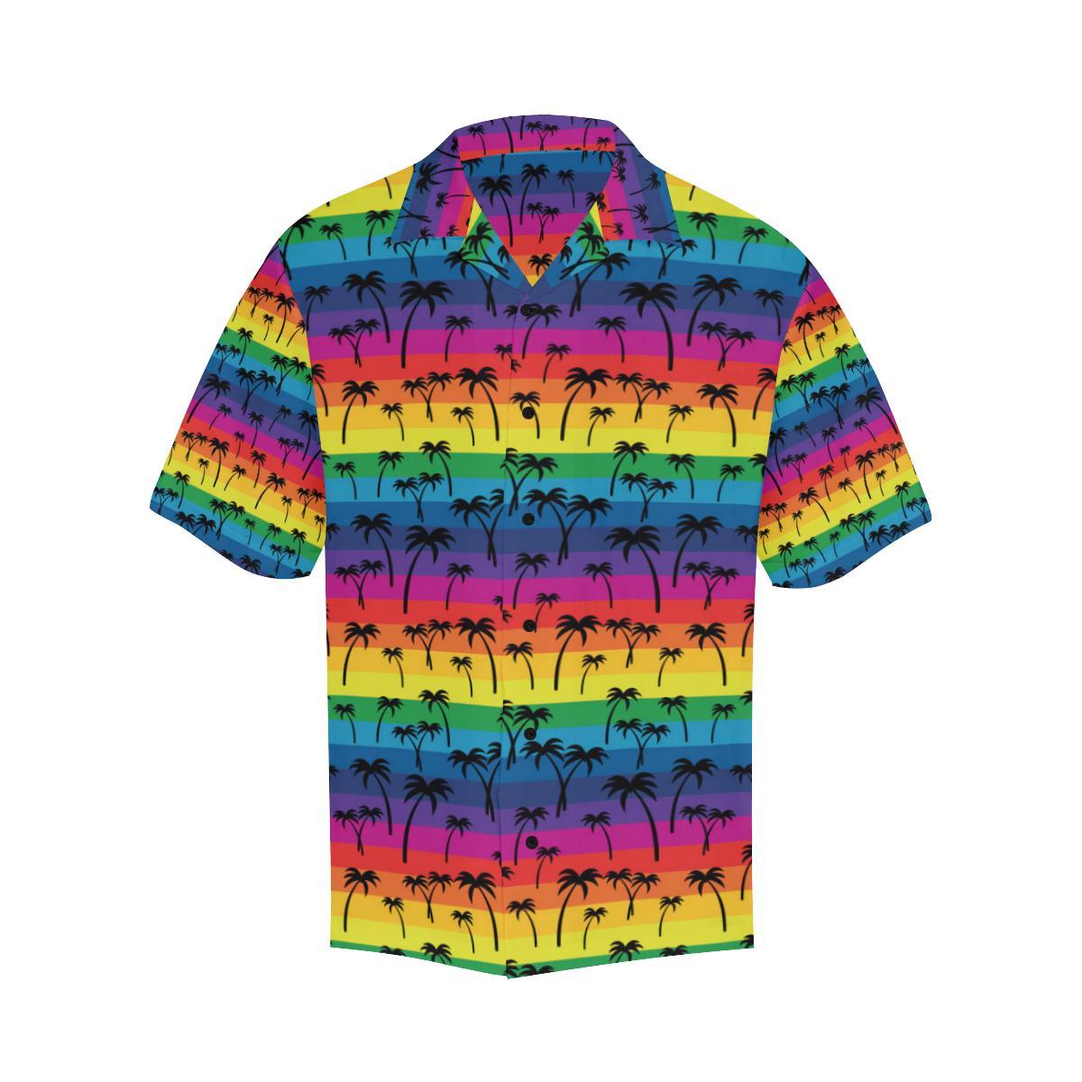 Palm Tree Rainbow Themed Print Men Aloha Hawaiian Shirt