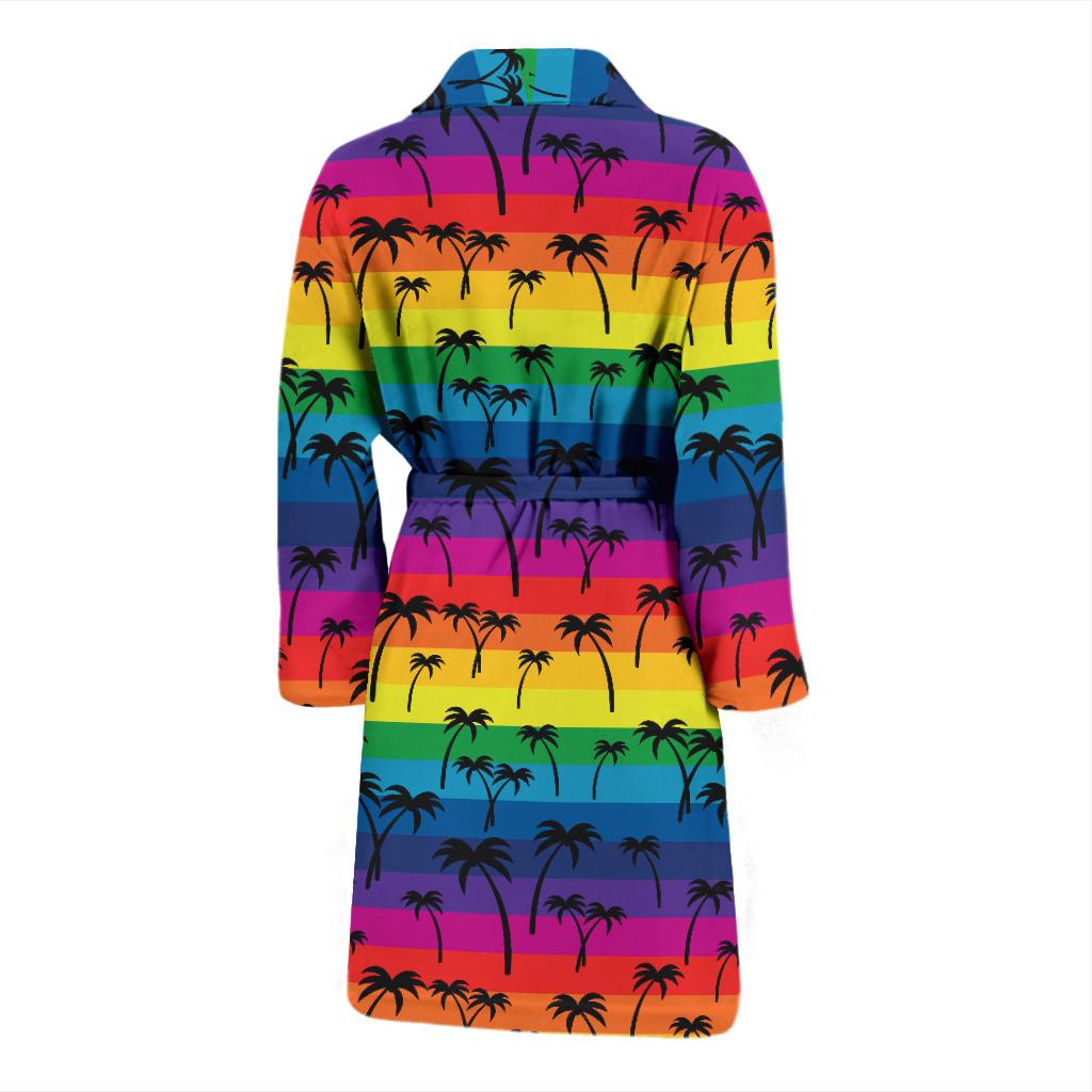 Palm Tree Rainbow Themed Print Men Bath Robe-JTAMIGO.COM
