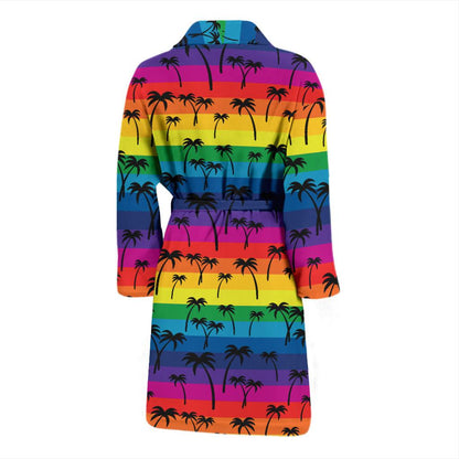 Palm Tree Rainbow Themed Print Men Bath Robe-JTAMIGO.COM