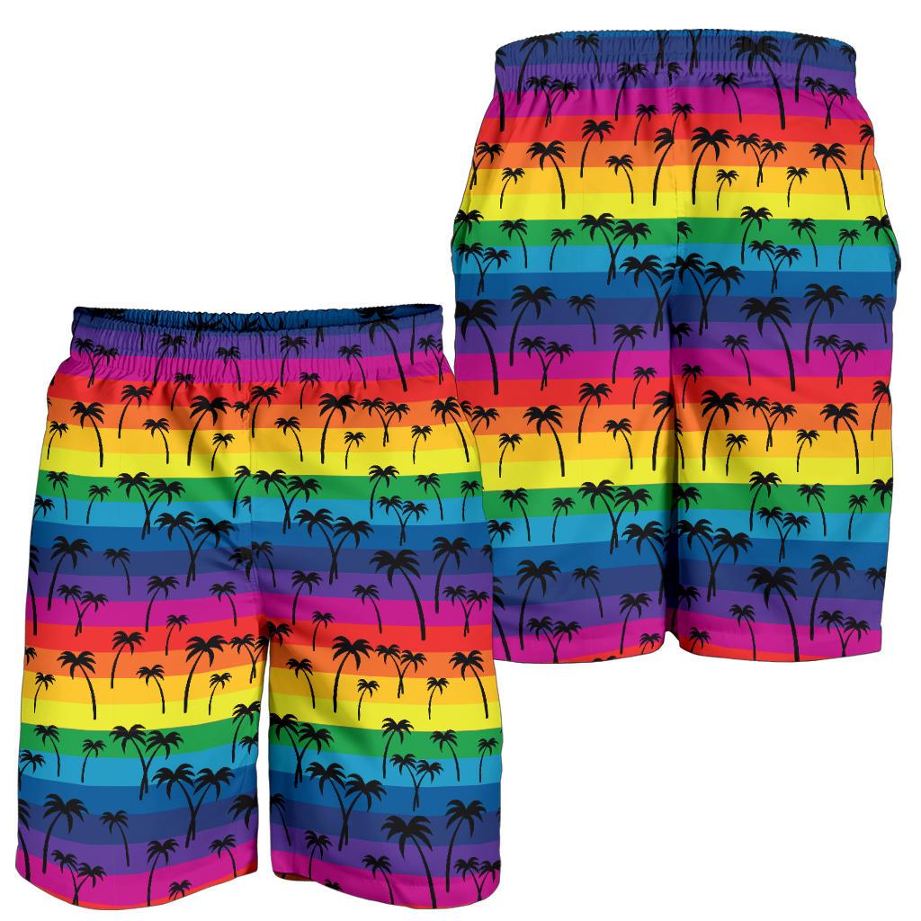 Palm Tree Rainbow Themed Print Mens Shorts-JTAMIGO.COM