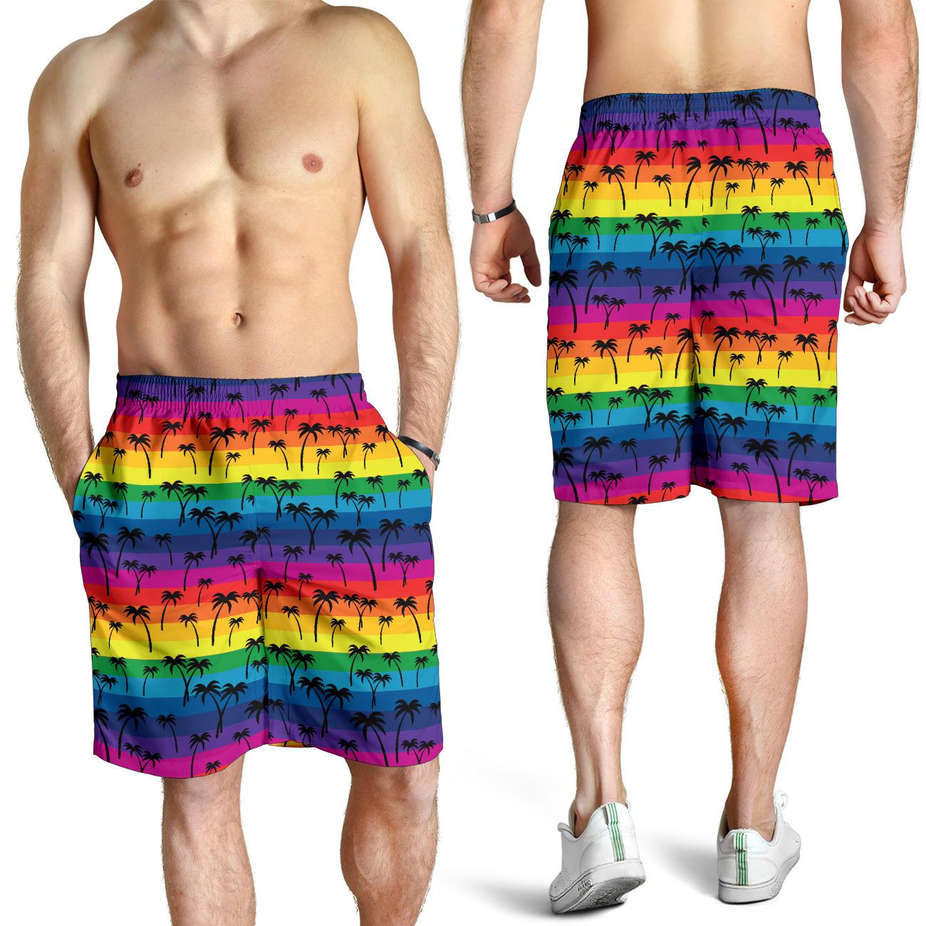 Palm Tree Rainbow Themed Print Mens Shorts-JTAMIGO.COM