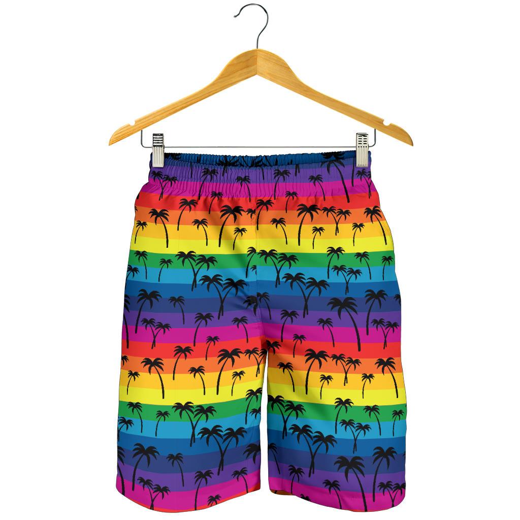 Palm Tree Rainbow Themed Print Mens Shorts-JTAMIGO.COM