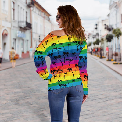 Palm Tree Rainbow Themed Print Off Shoulder Sweatshirt