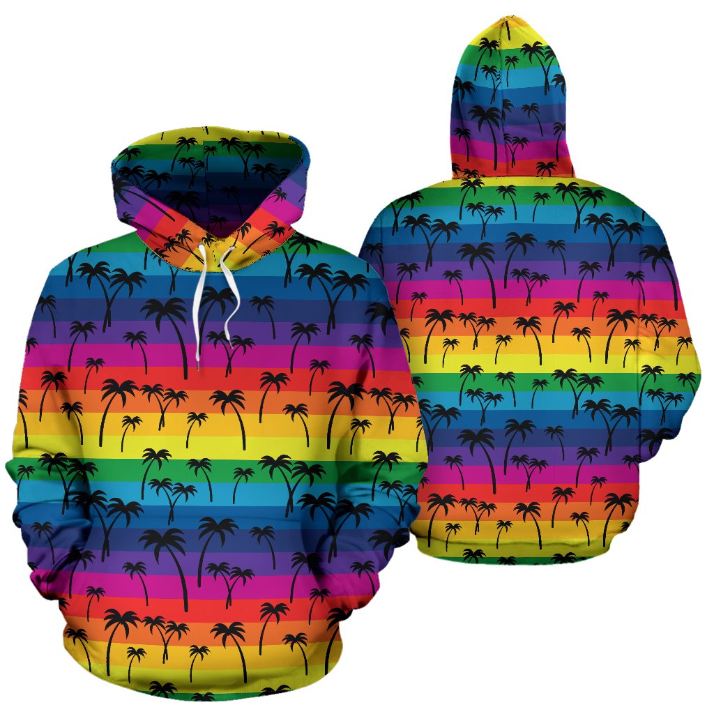 Palm Tree Rainbow Themed Print Pullover Hoodie