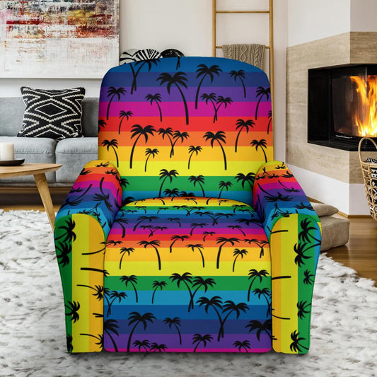 Palm Tree Rainbow Themed Print Single Sofa Slipcover -JTAMIGO.COM