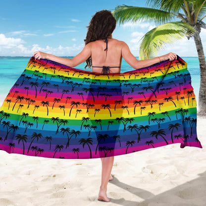 Palm Tree Rainbow Themed Print Sarong Pareo Wrap